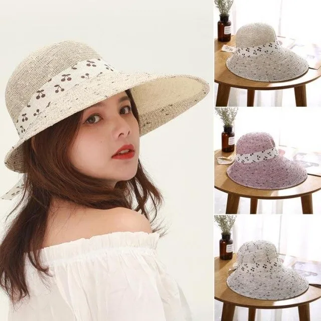 2019 New Fashion Women Sunshade Hat Widen Brim Bowknot Decor Breathable Beach Cap