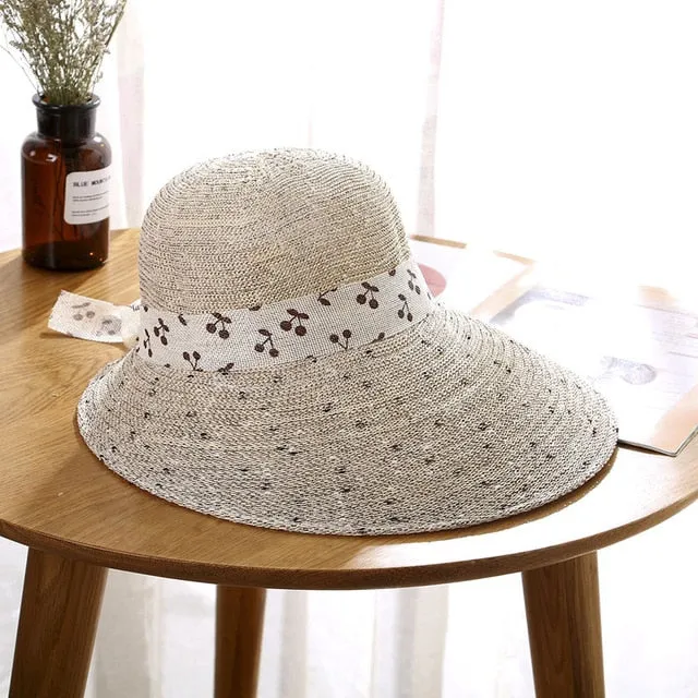2019 New Fashion Women Sunshade Hat Widen Brim Bowknot Decor Breathable Beach Cap