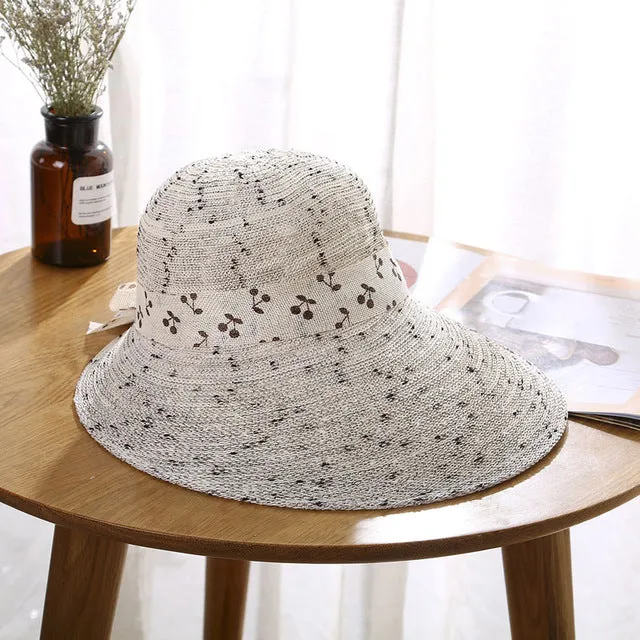 2019 New Fashion Women Sunshade Hat Widen Brim Bowknot Decor Breathable Beach Cap
