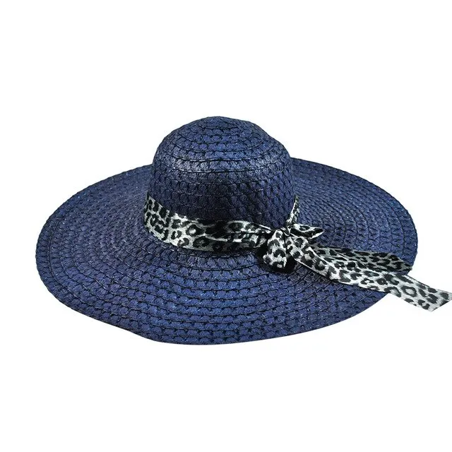 2019 Summer Straw Hats For Beach Sun Hats Bowknot Leopard Ribbon Hollow Cap Large Brim Visor For Women