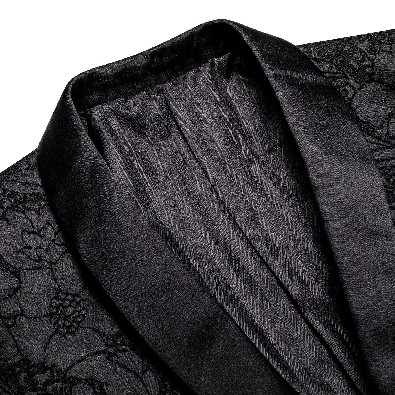 Black Embroidered Floral Tuxedo Jacket