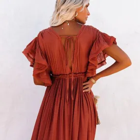 Boho Dress - Long Maxi Solid V neck