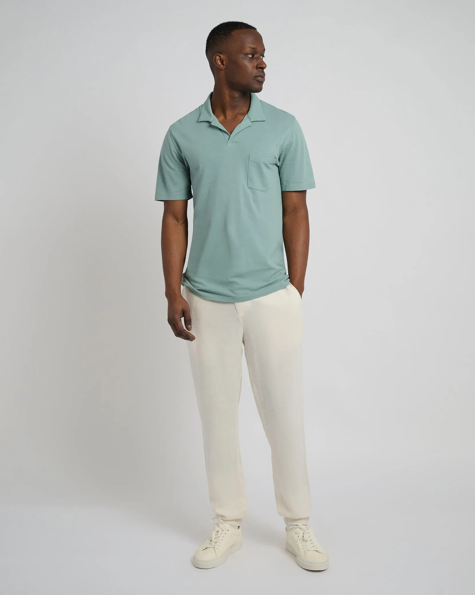 Button Front Elastic Linen Pant