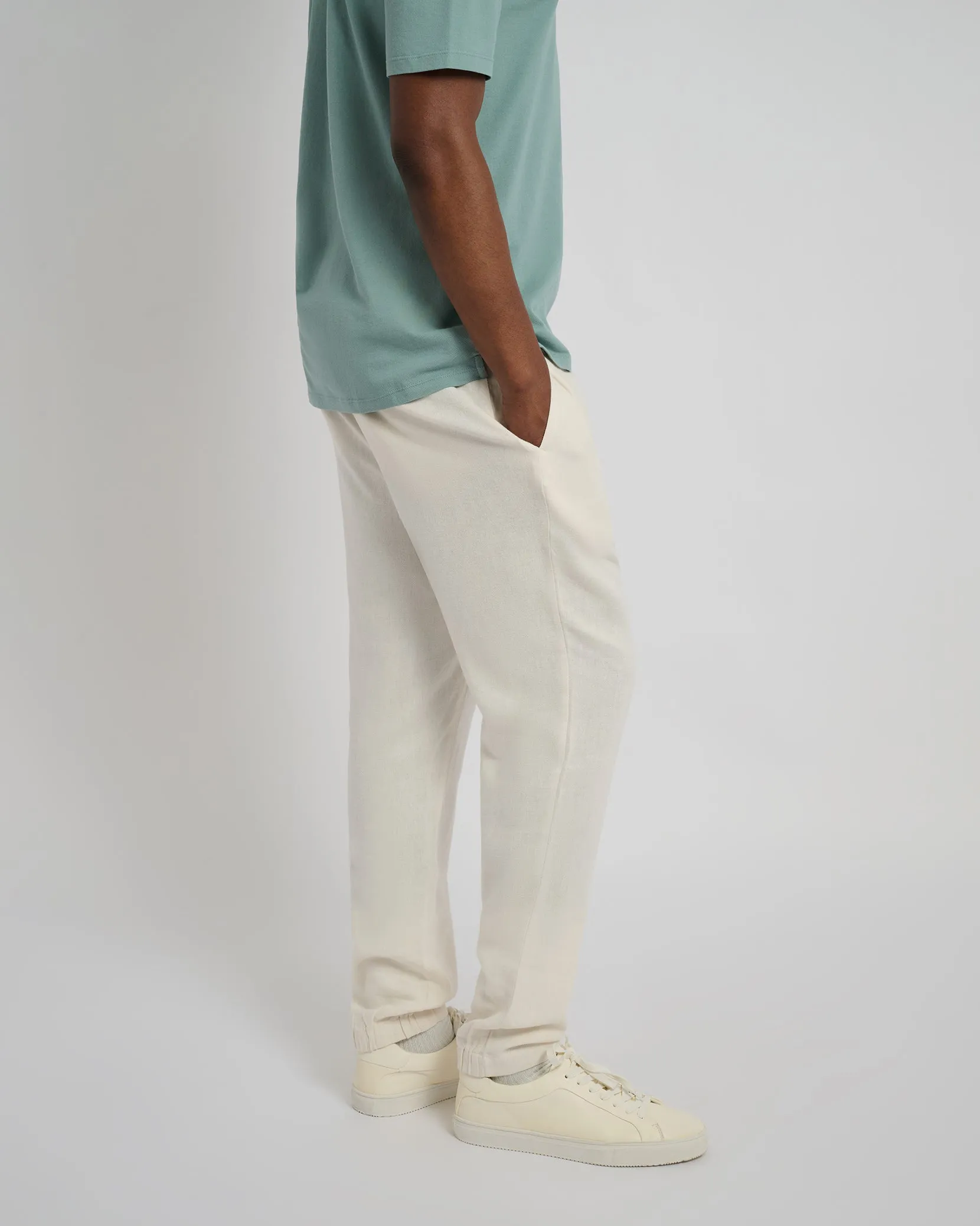 Button Front Elastic Linen Pant