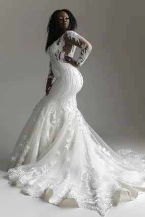 Callie  Elegant V Neck  White Mermaid Gown  Wedding Dress