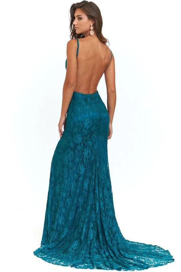 Elegant Mermaid Pink Lace Long Evening Dress