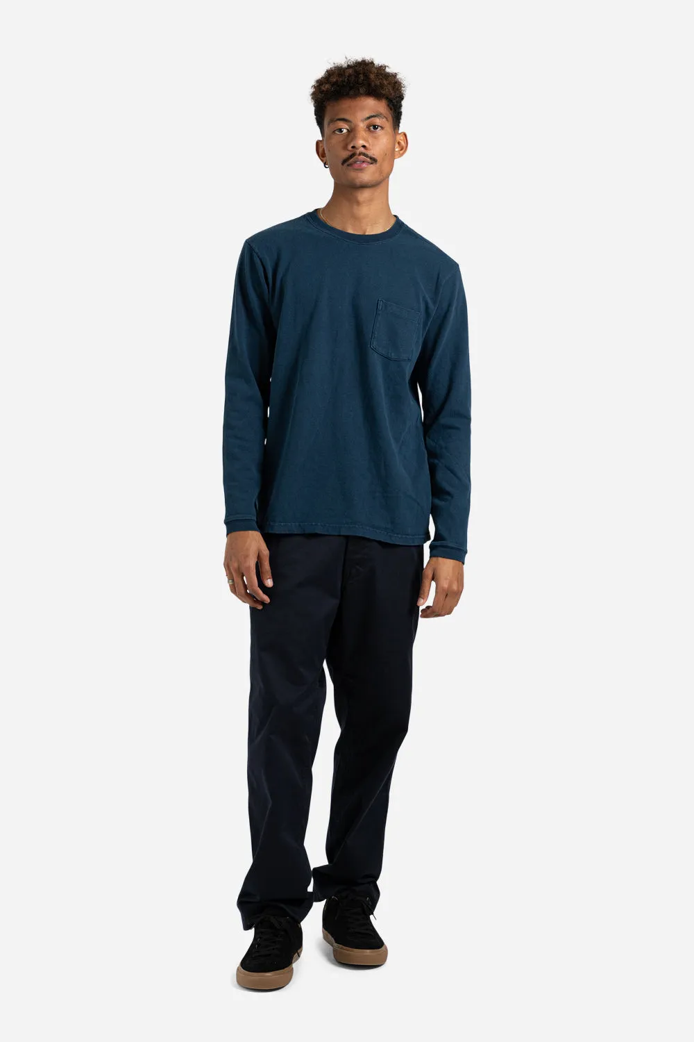 Heavy Oz Pigment Long Sleeve Pocket Tee - Navy