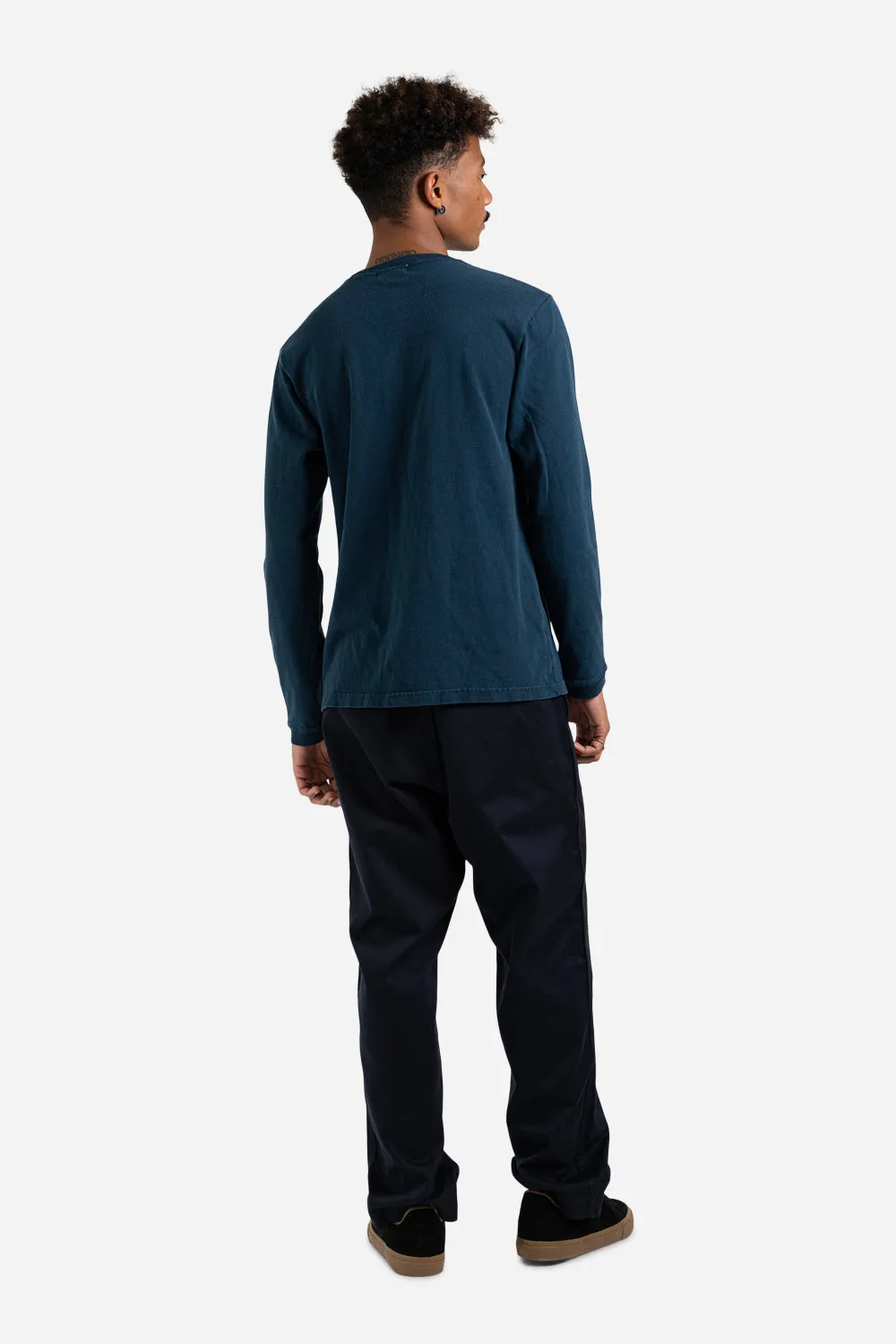 Heavy Oz Pigment Long Sleeve Pocket Tee - Navy