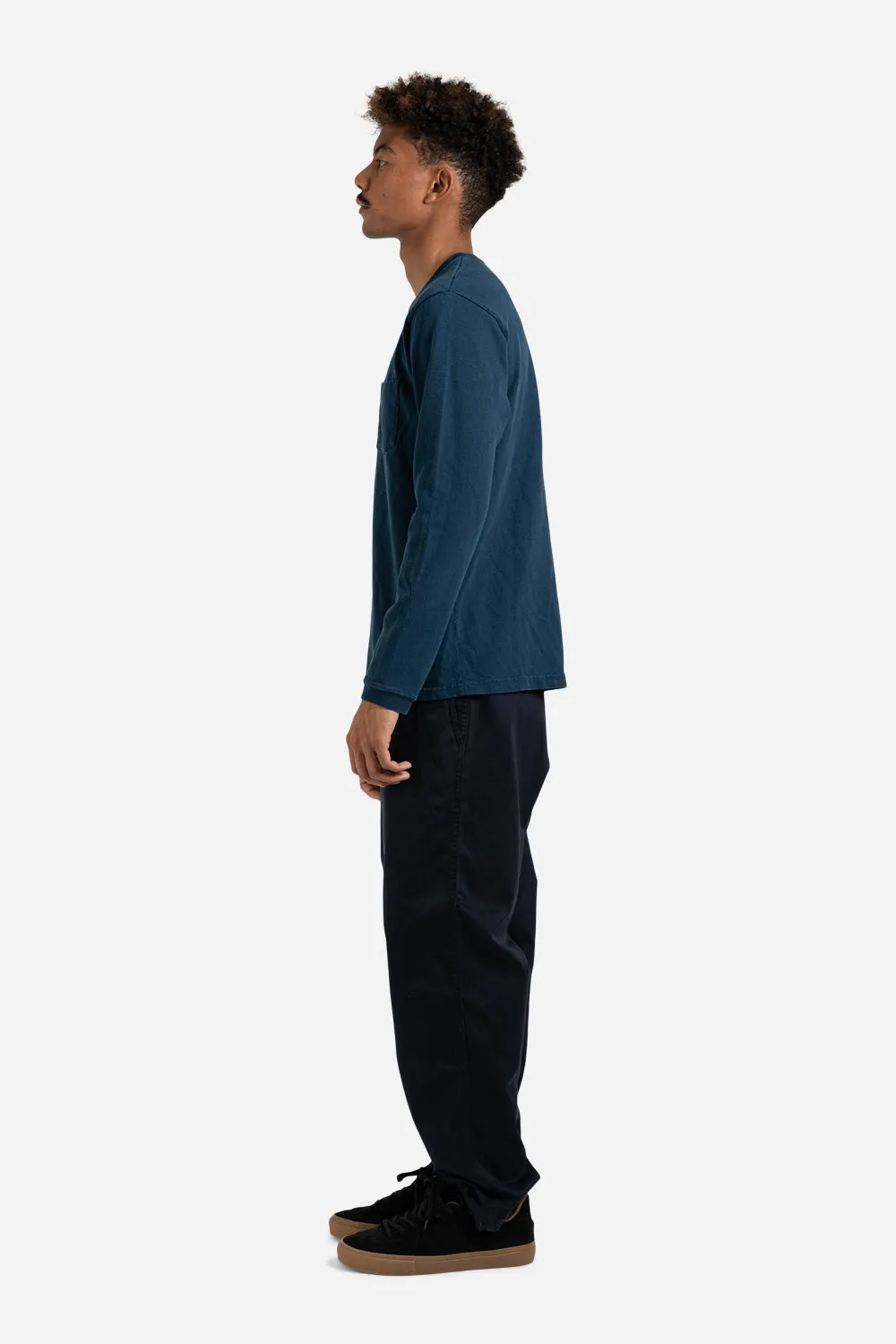 Heavy Oz Pigment Long Sleeve Pocket Tee - Navy