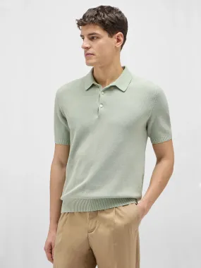 Maurizio Baldassari Garment Dyed Cotton Polo Honeycomb Stitch in Aqua Sky