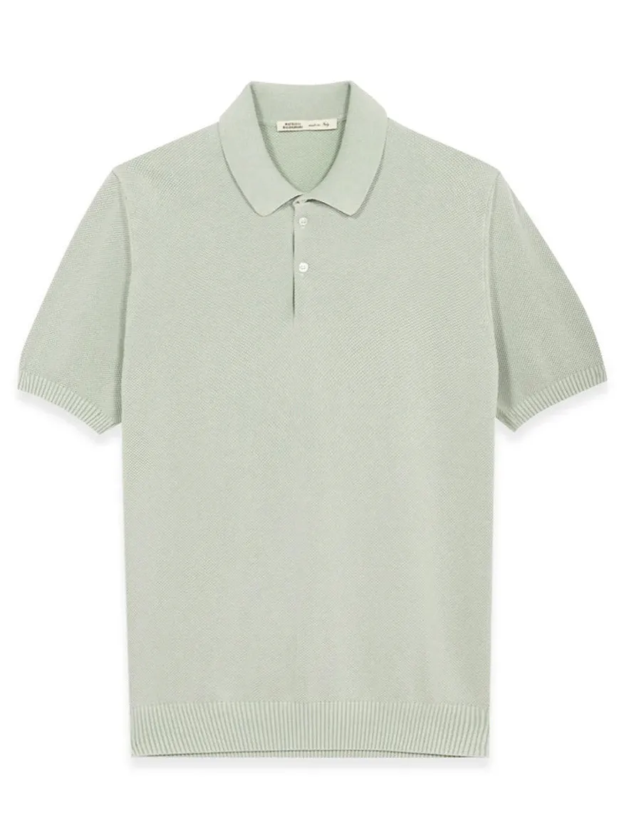 Maurizio Baldassari Garment Dyed Cotton Polo Honeycomb Stitch in Aqua Sky