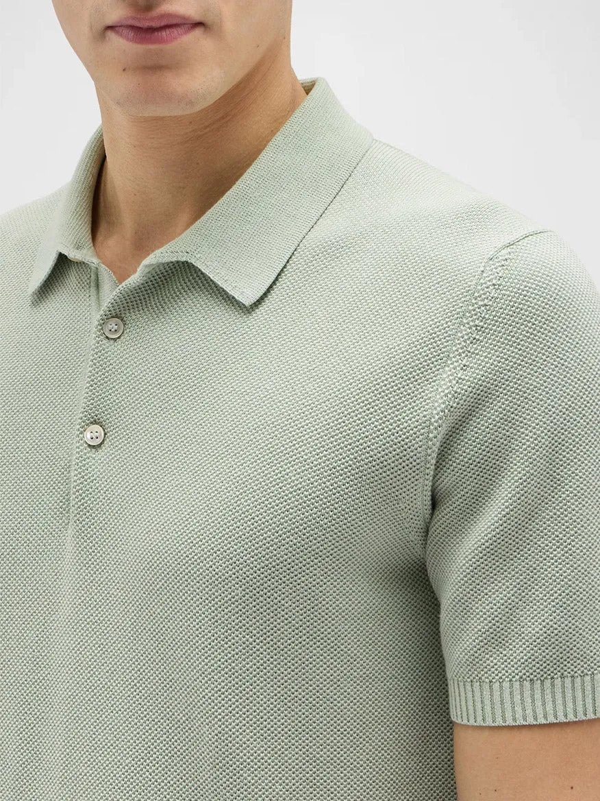 Maurizio Baldassari Garment Dyed Cotton Polo Honeycomb Stitch in Aqua Sky