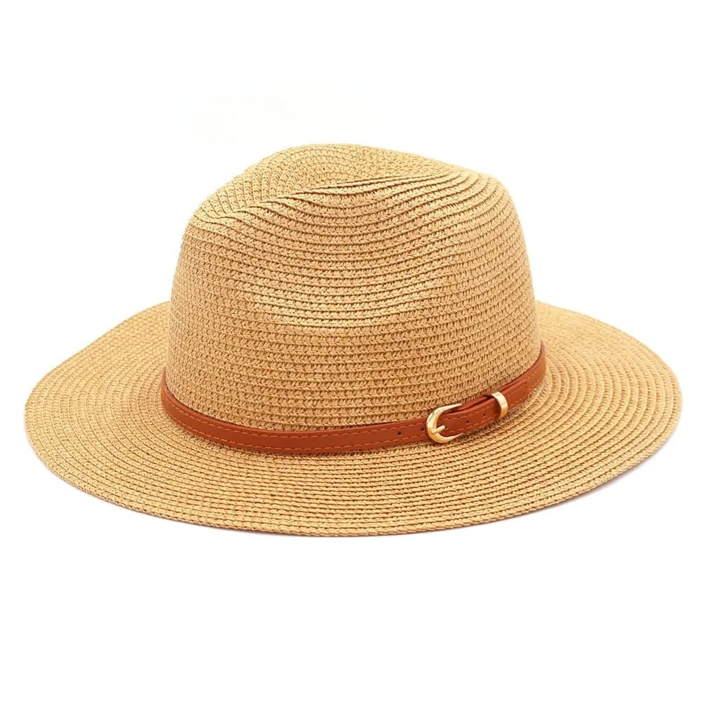 MH0072 Leather Band Fedora Straw Hat