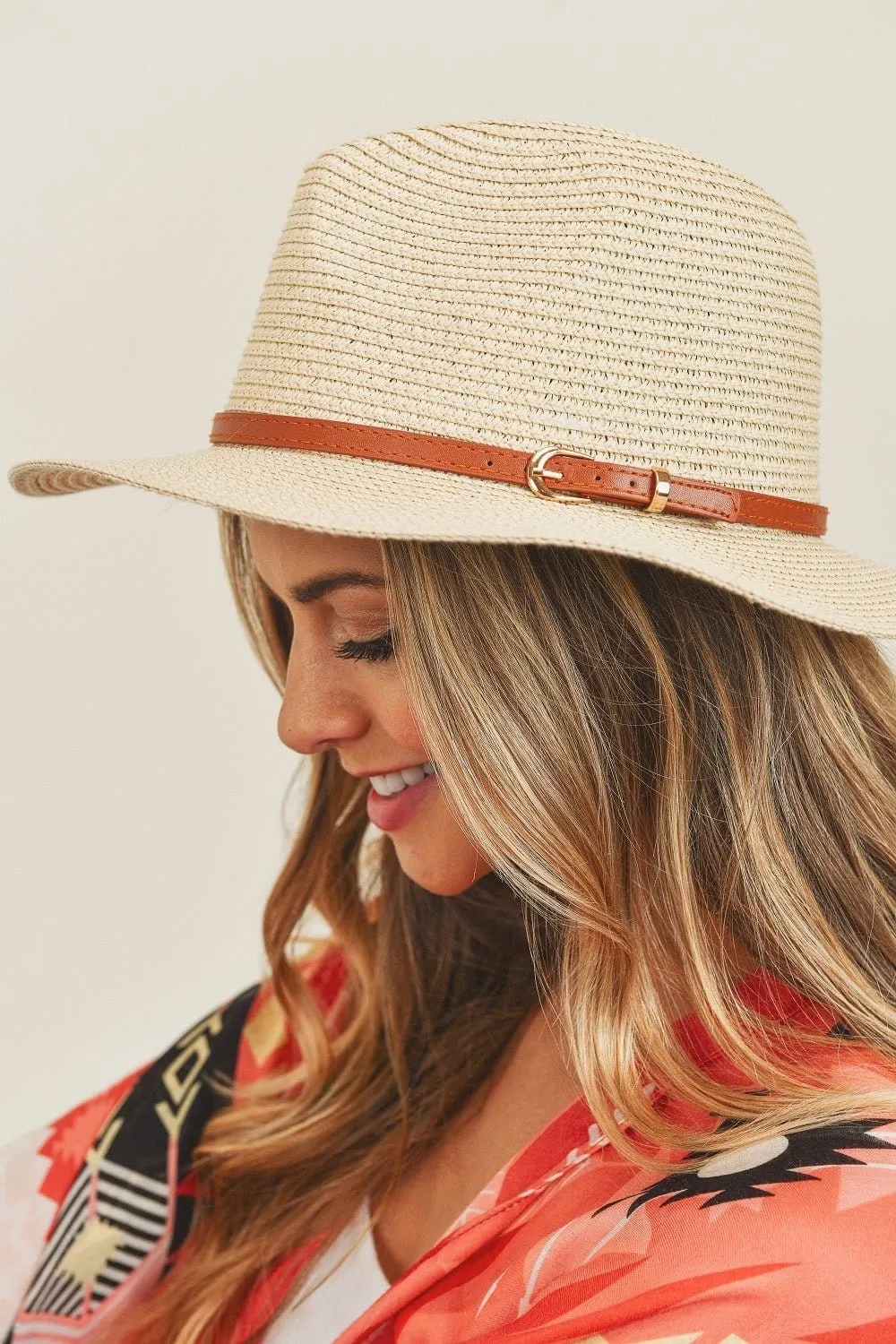 MH0072 Leather Band Fedora Straw Hat