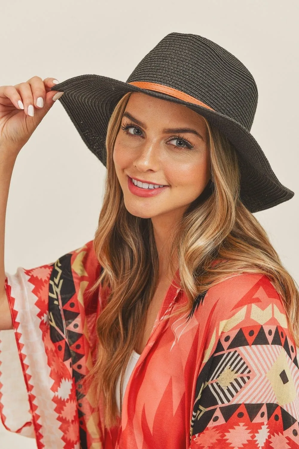 MH0072 Leather Band Fedora Straw Hat