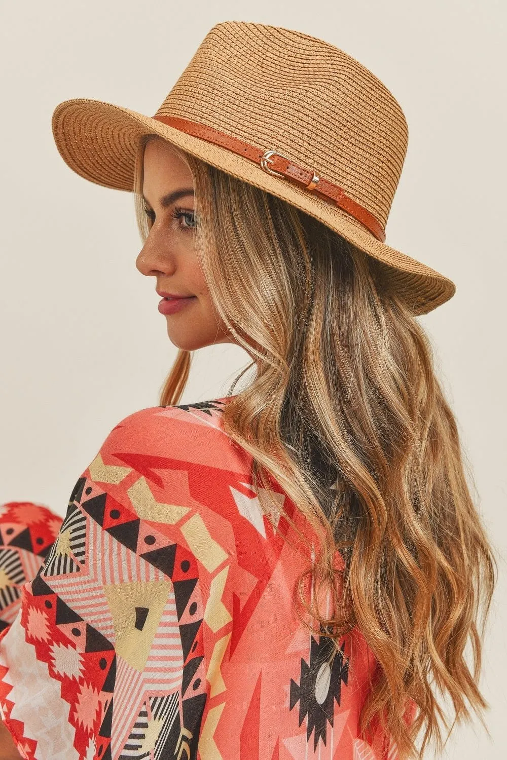 MH0072 Leather Band Fedora Straw Hat