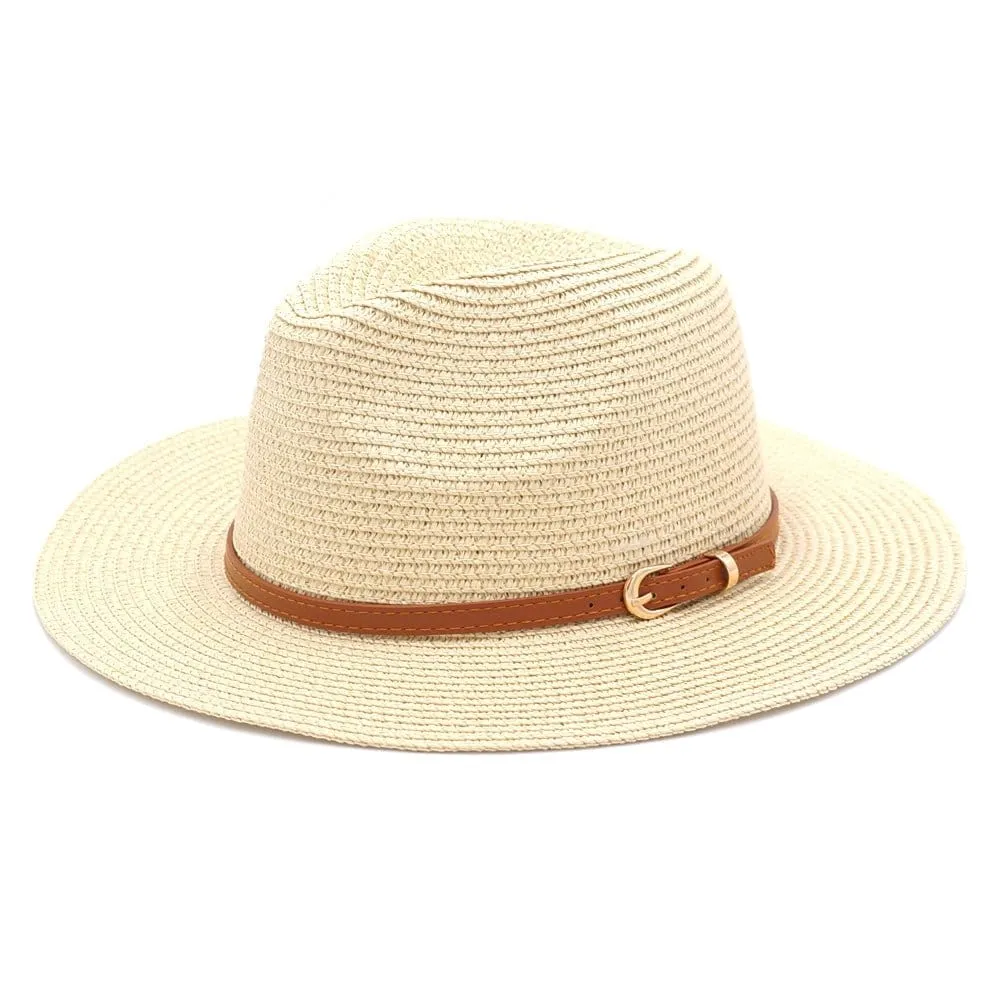 MH0072 Leather Band Fedora Straw Hat