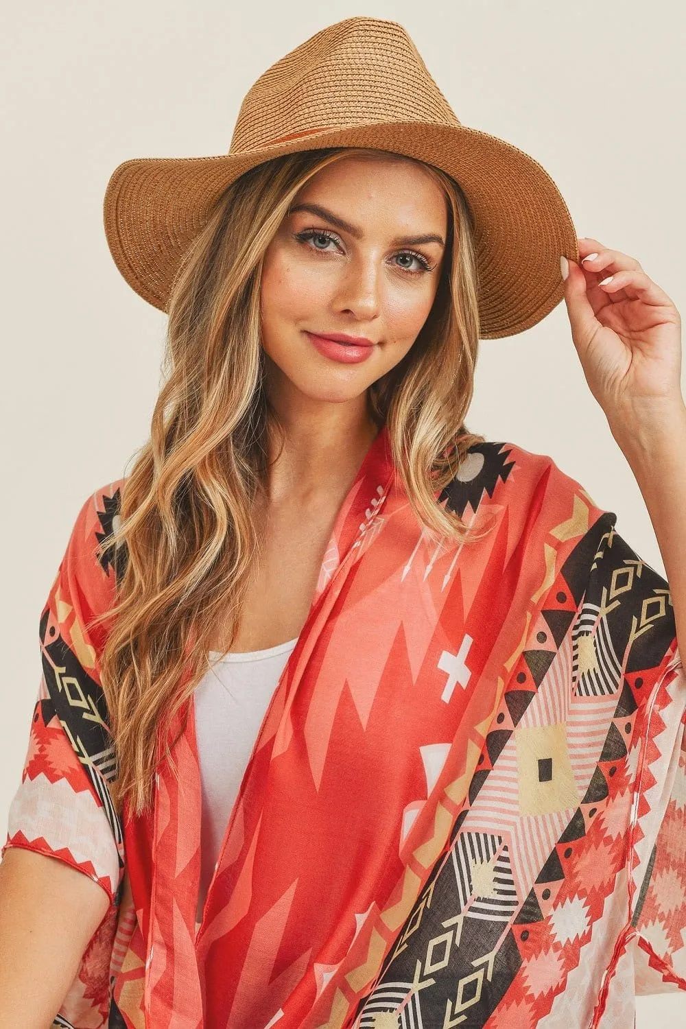 MH0072 Leather Band Fedora Straw Hat