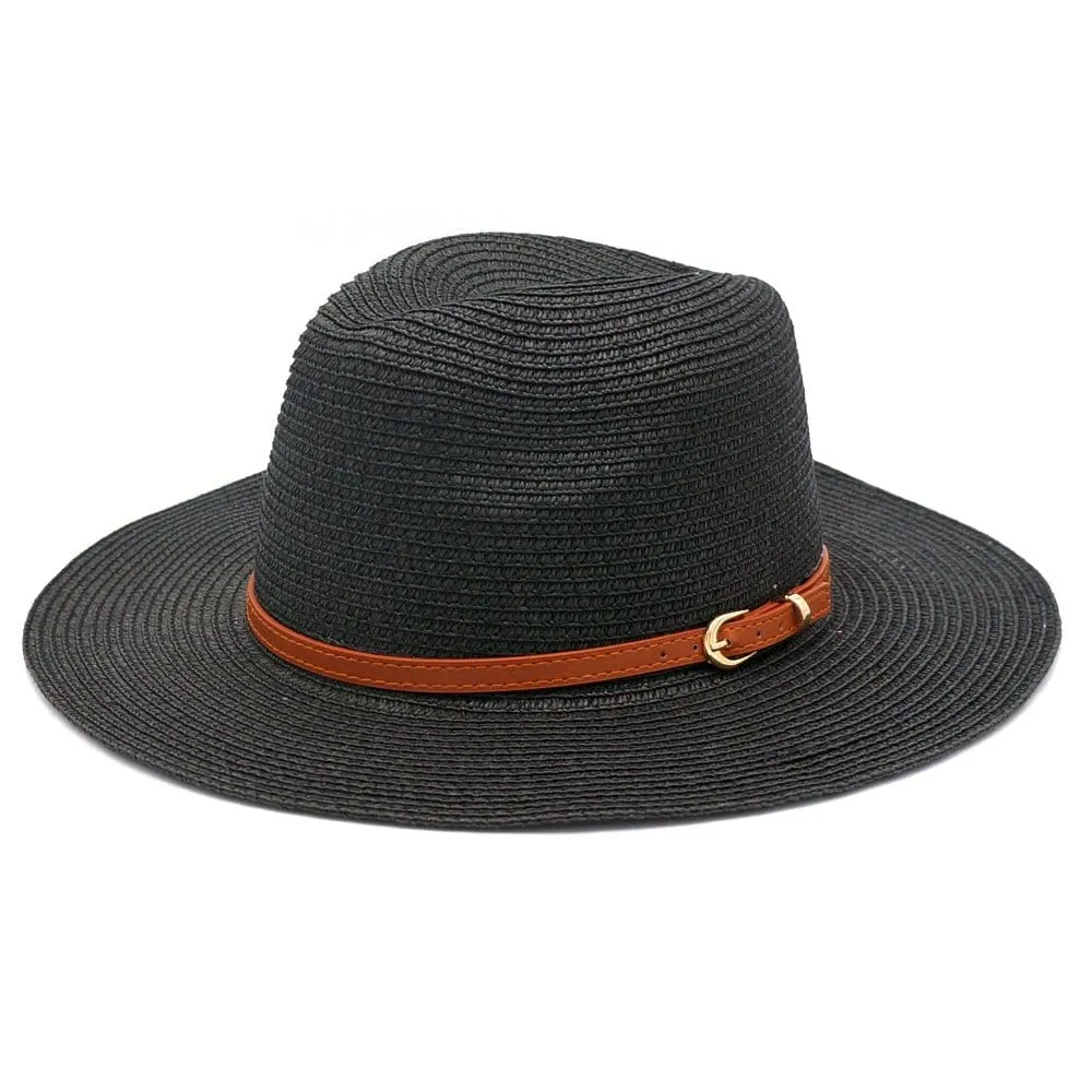 MH0072 Leather Band Fedora Straw Hat