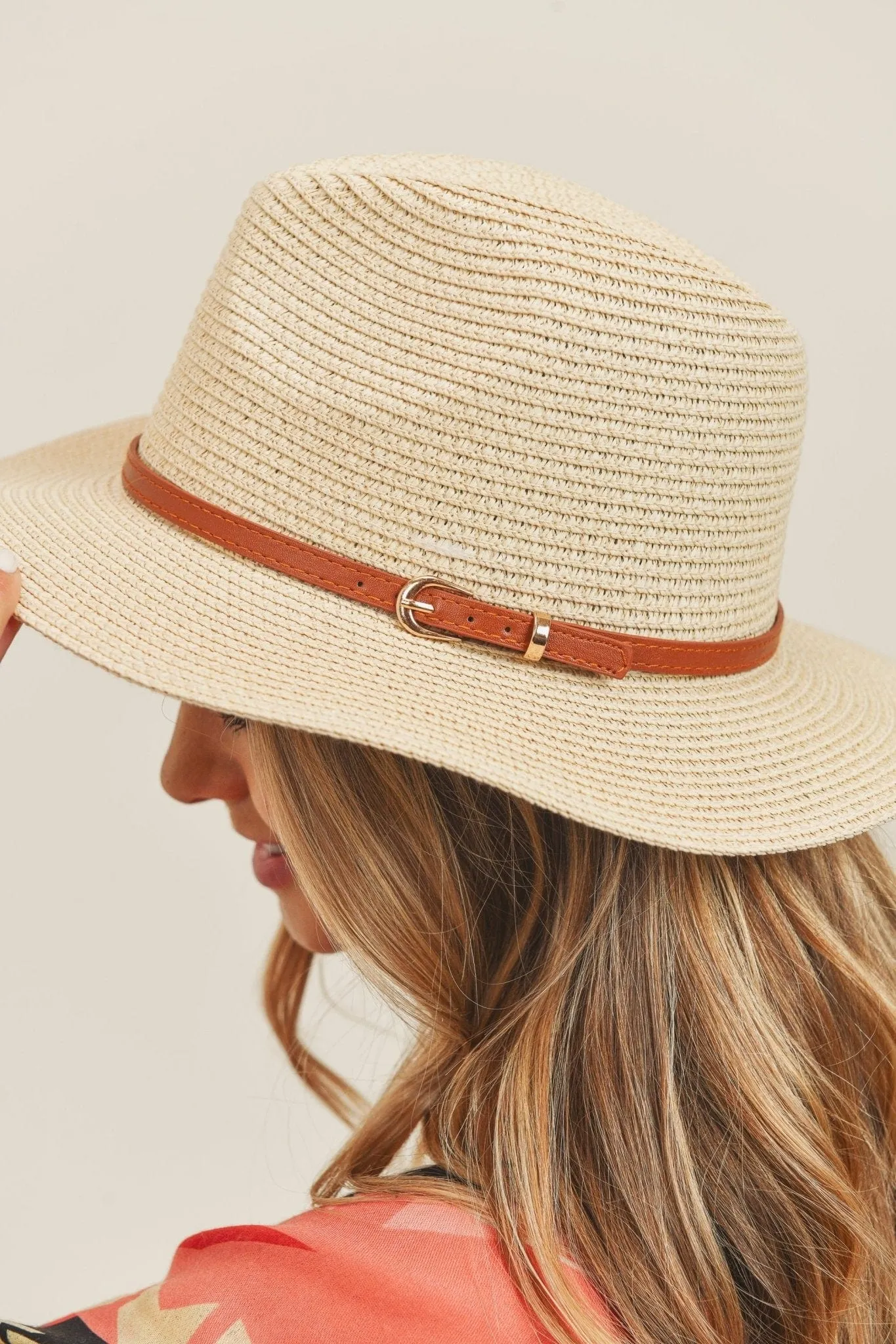 MH0072 Leather Band Fedora Straw Hat