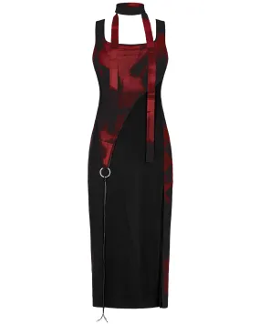 OPQ-1404LQF-BKRDF Daily Life Urban Casuals 2-Piece Tie Dye Midi Dress - Black & Red