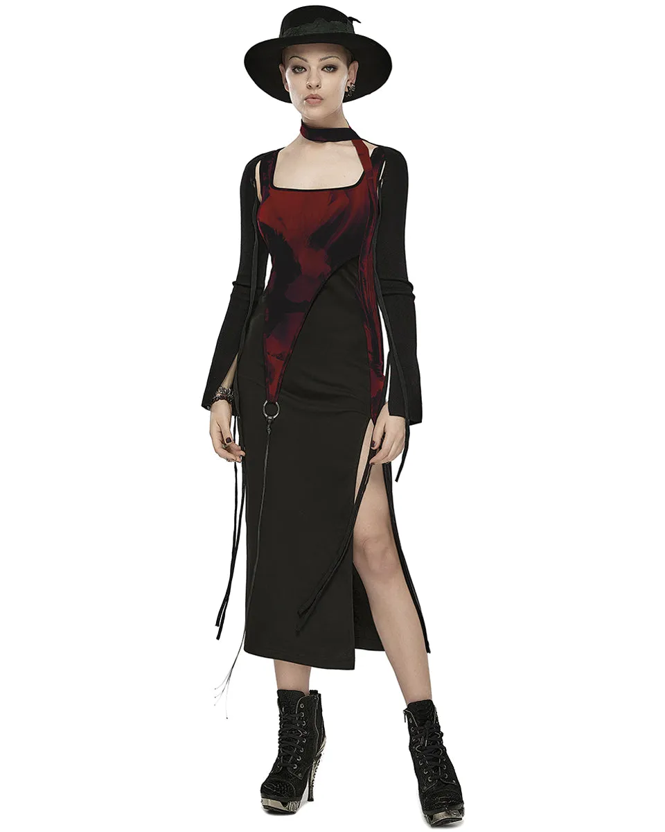 OPQ-1404LQF-BKRDF Daily Life Urban Casuals 2-Piece Tie Dye Midi Dress - Black & Red