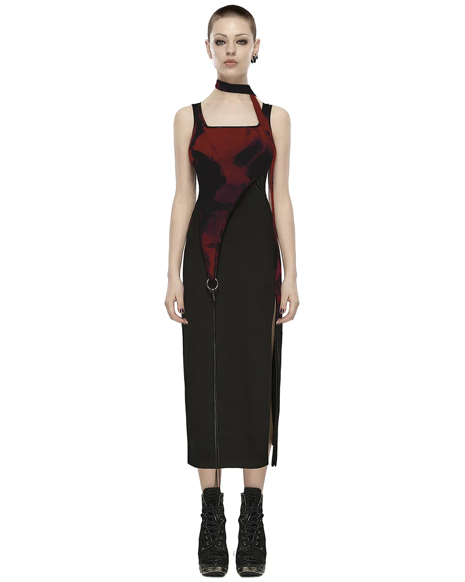 OPQ-1404LQF-BKRDF Daily Life Urban Casuals 2-Piece Tie Dye Midi Dress - Black & Red