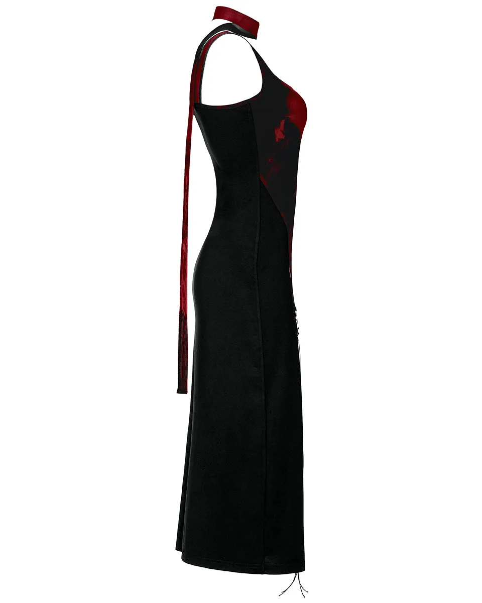 OPQ-1404LQF-BKRDF Daily Life Urban Casuals 2-Piece Tie Dye Midi Dress - Black & Red