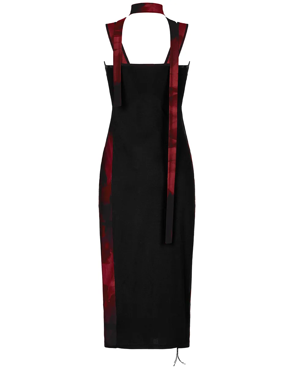 OPQ-1404LQF-BKRDF Daily Life Urban Casuals 2-Piece Tie Dye Midi Dress - Black & Red