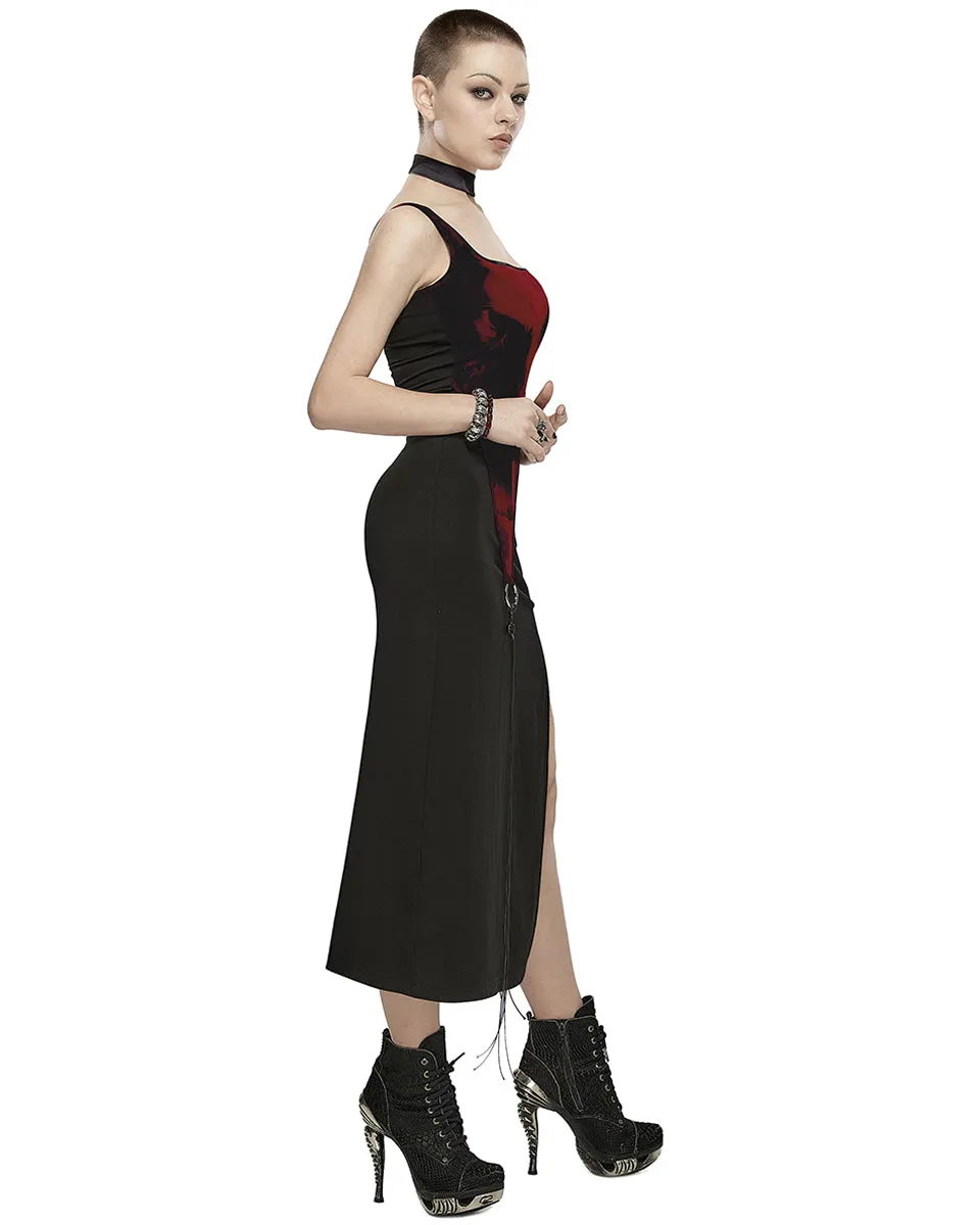 OPQ-1404LQF-BKRDF Daily Life Urban Casuals 2-Piece Tie Dye Midi Dress - Black & Red