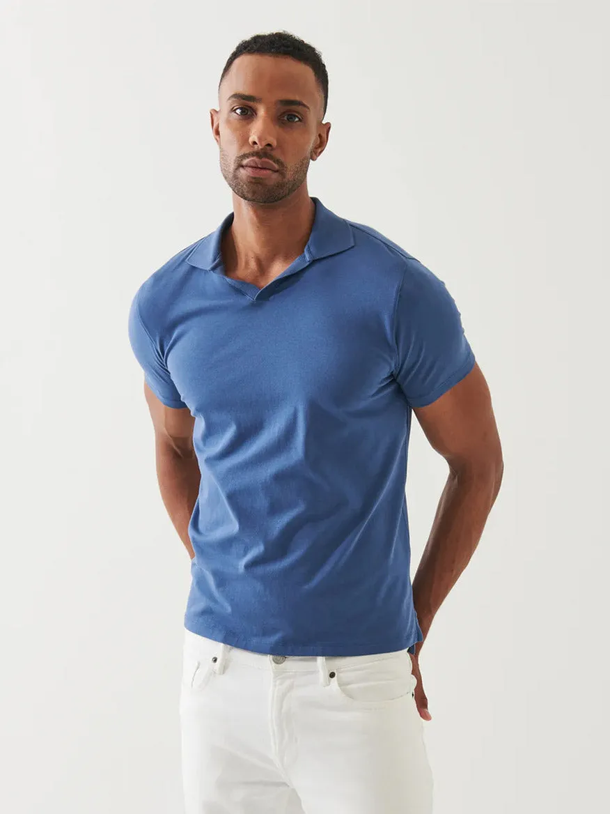 Patrick Assaraf Pima Cotton Stretch Open Polo in Indigo