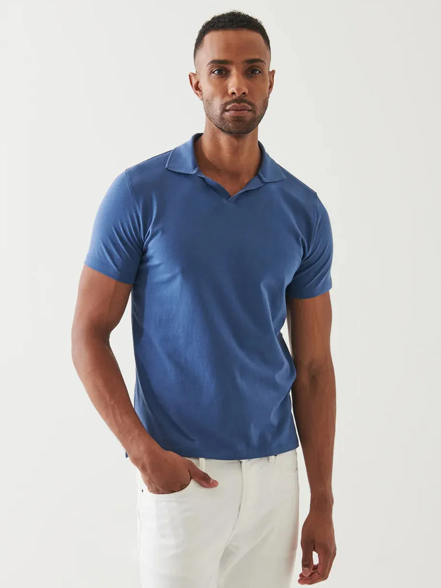 Patrick Assaraf Pima Cotton Stretch Open Polo in Indigo