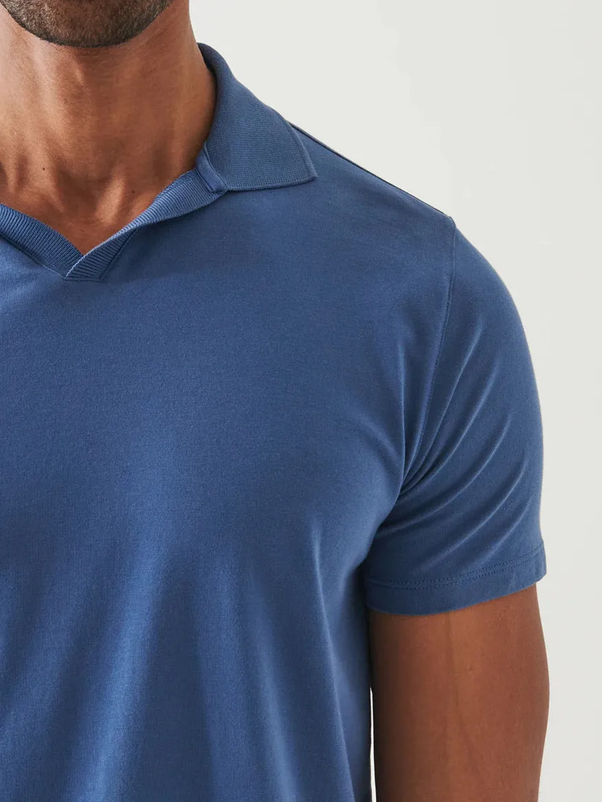 Patrick Assaraf Pima Cotton Stretch Open Polo in Indigo