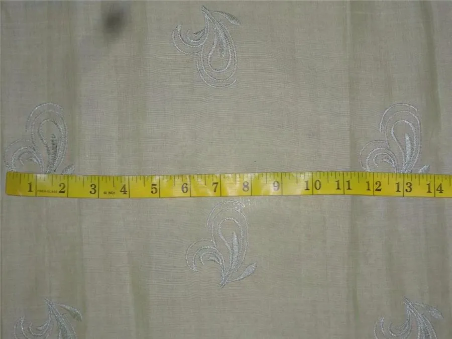 Pistachio Green Linen Fabric 54&quot; Embroidered