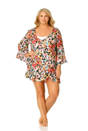 Pre-Order Anne Cole® Sunset Floral Flounce Sleeve Swimsuit Cover-Up