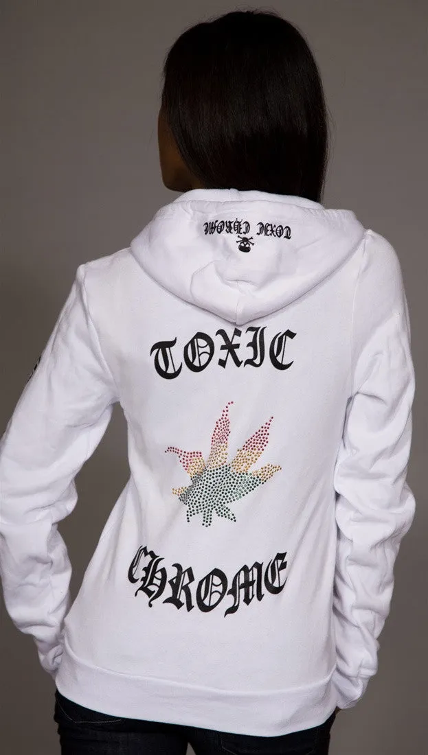 Toxic Chrome Pot Leaf Hoodie Unisex White