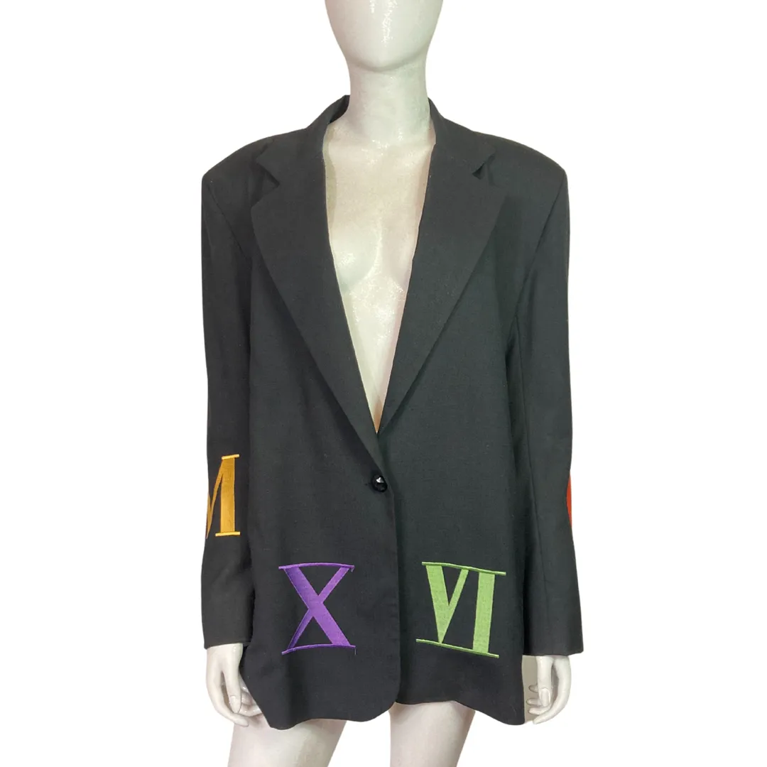 Vintage Linen Roman Numerals Blazer Size L