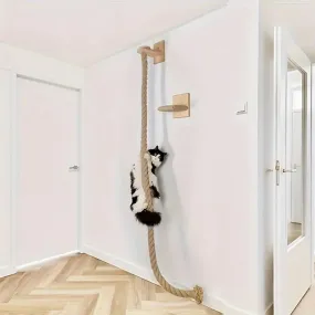 Wall-mounted Cat Climbing Rope Solid Wooden Pedals And  Sisal Rope Kitten Training Claw Grinding Indoor Cat Furniture