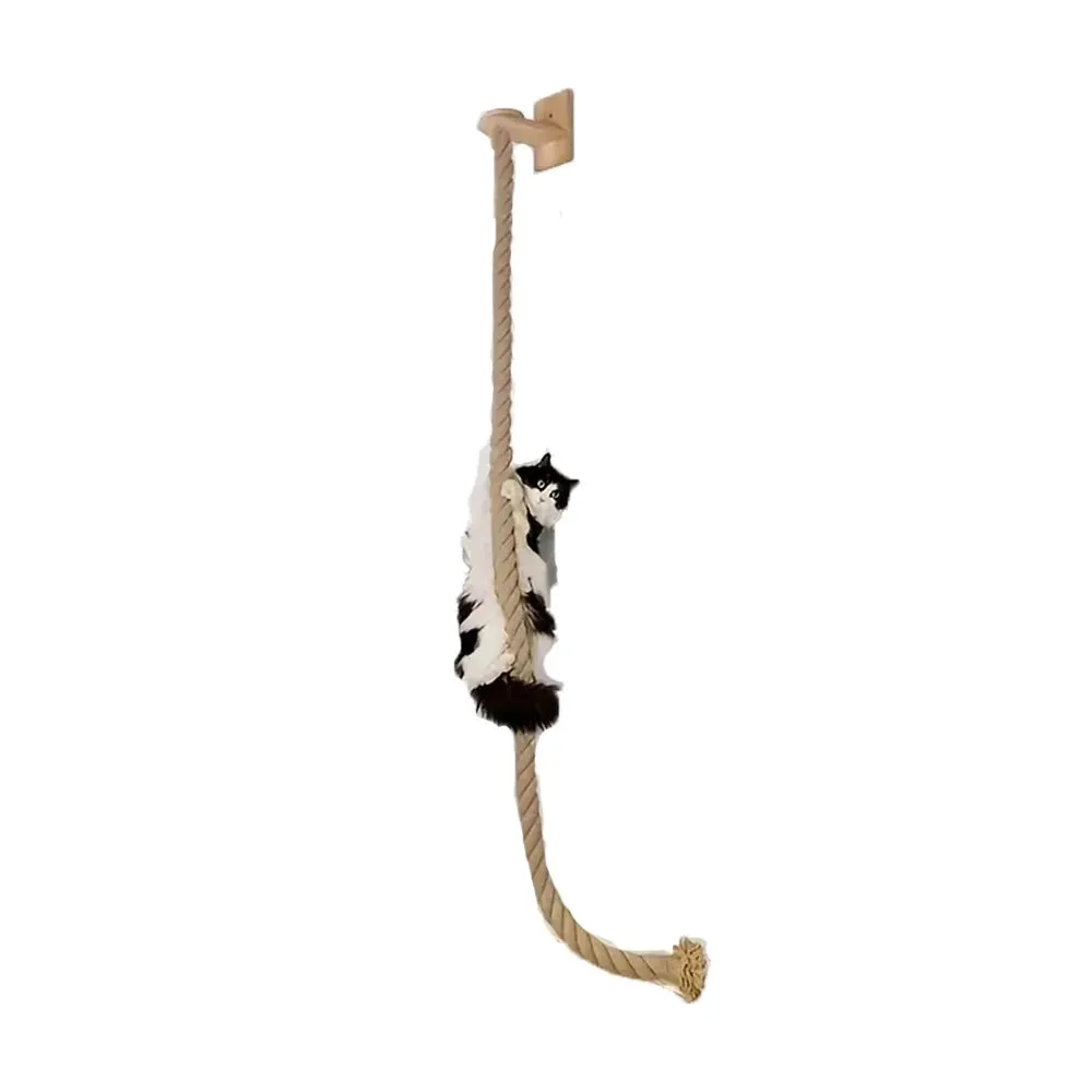 Wall-mounted Cat Climbing Rope Solid Wooden Pedals And  Sisal Rope Kitten Training Claw Grinding Indoor Cat Furniture