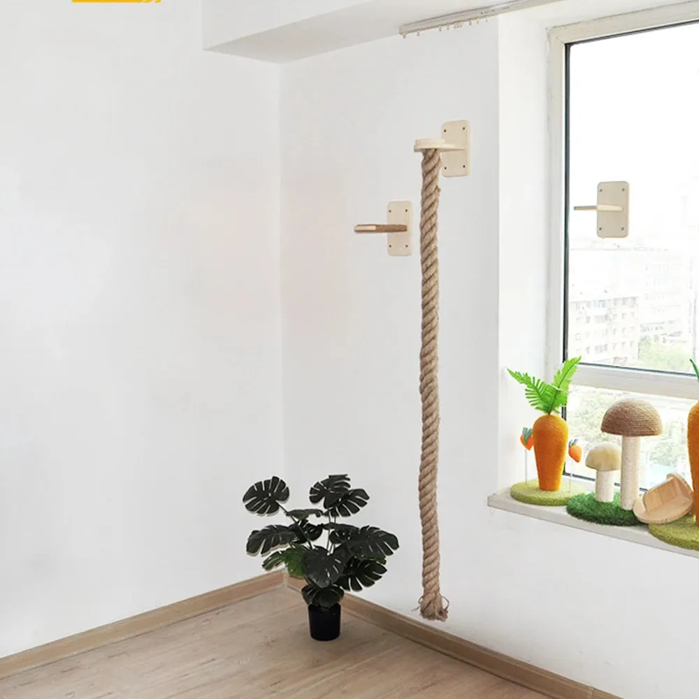 Wall-mounted Cat Climbing Rope Solid Wooden Pedals And  Sisal Rope Kitten Training Claw Grinding Indoor Cat Furniture