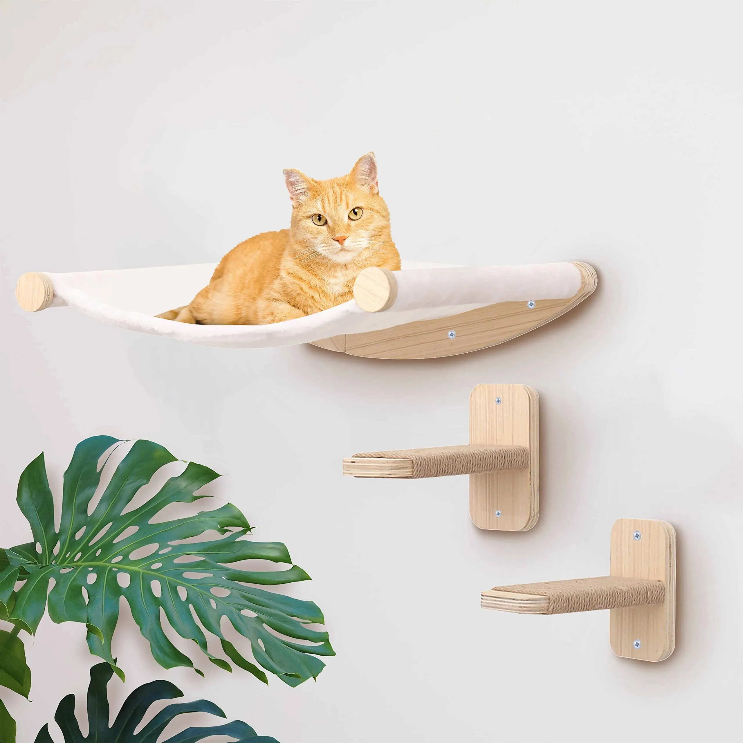 Wall-mounted Cat Climbing Rope Solid Wooden Pedals And  Sisal Rope Kitten Training Claw Grinding Indoor Cat Furniture